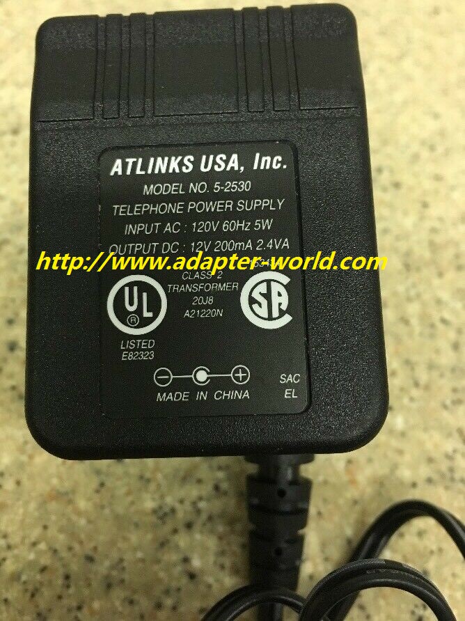 *100% Brand NEW* Atlinks 5-2530 AC Adapter 12V 200mA 2.4VA 5W Power Supply Charger Free shipping! - Click Image to Close